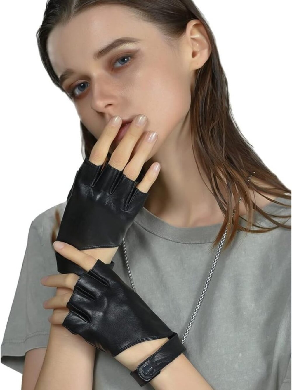 Stylish Women's Fingerless Leather Driving Gloves - Unlined Half Finger Design